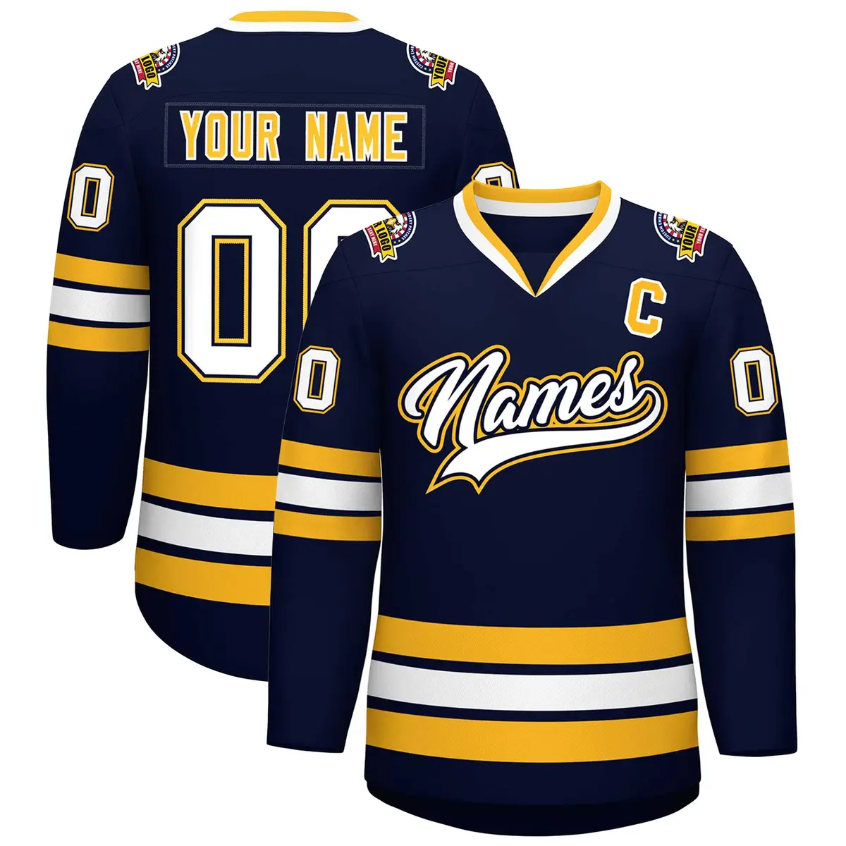 Navy White Navy-Gold Classic Hockey Jersey