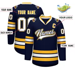 Navy White Navy-Gold Classic Hockey Jersey 2