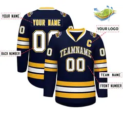 Navy White Navy-Gold Classic Hockey Jersey 2