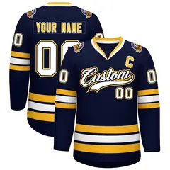 Navy White Navy-Gold Classic Hockey Jersey 1