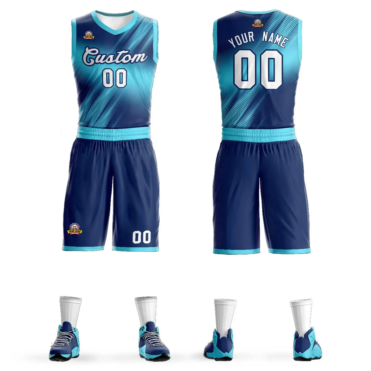 Navy White-Navy Gradient Slash Basketball Jersey Sets