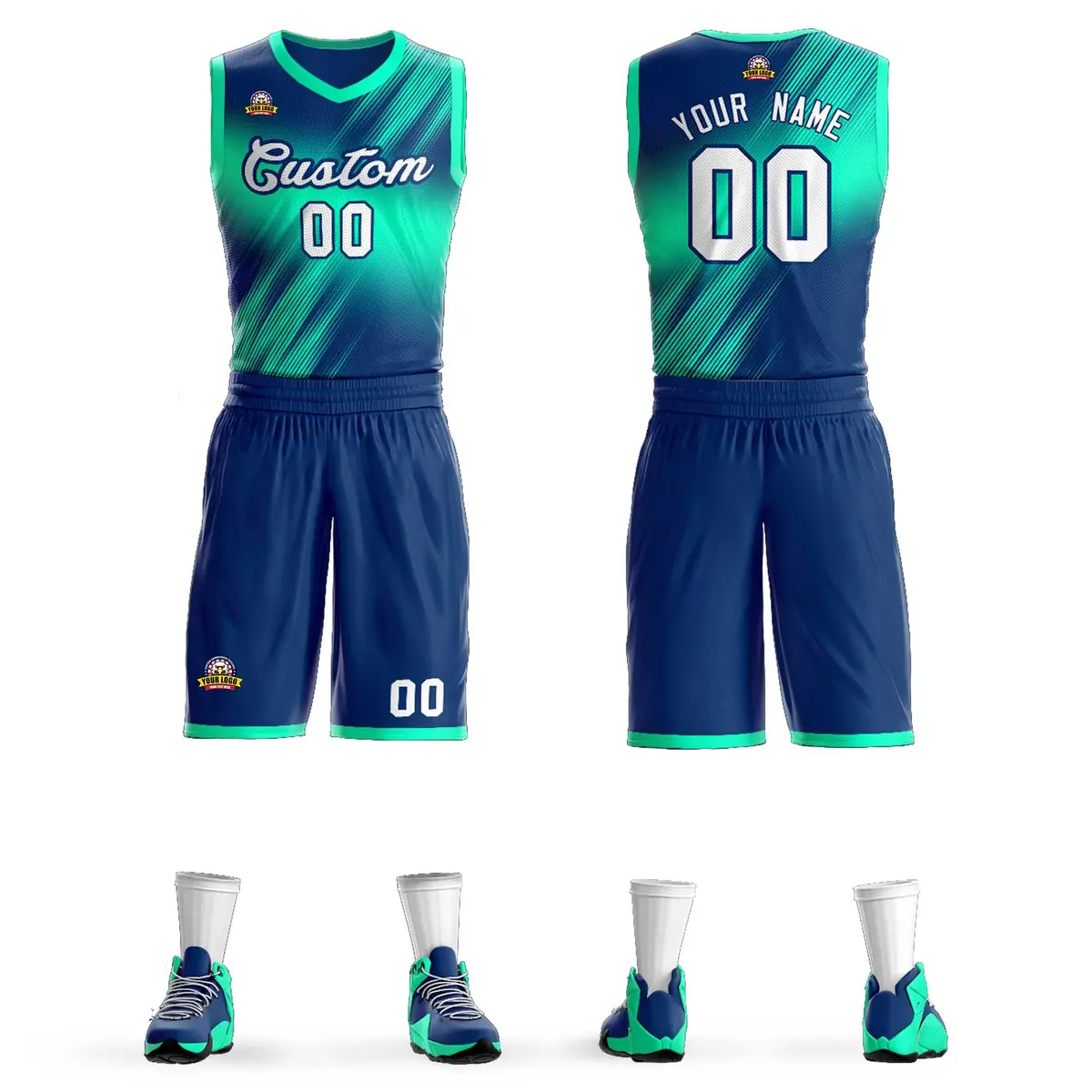 Navy White-Navy Gradient Slash Basketball Jersey Sets