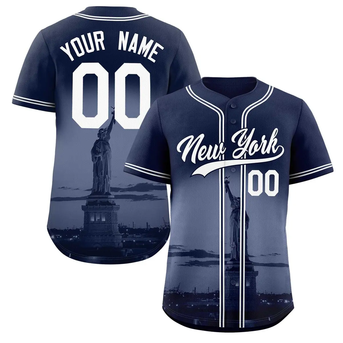 Navy White-Navy New York City Skyline Baseball Jersey