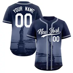 Navy White-Navy New York City Skyline Baseball Jersey 1