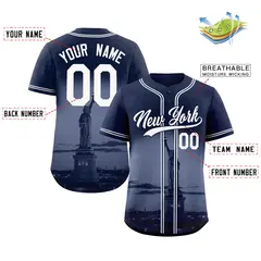 Navy White-Navy New York City Skyline Baseball Jersey 2
