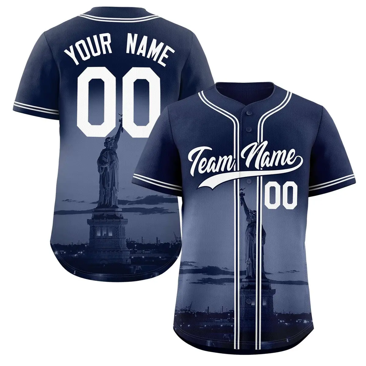 Navy White-Navy New York City Skyline Baseball Jersey