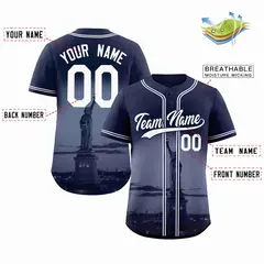 Navy White-Navy New York City Skyline Baseball Jersey 2