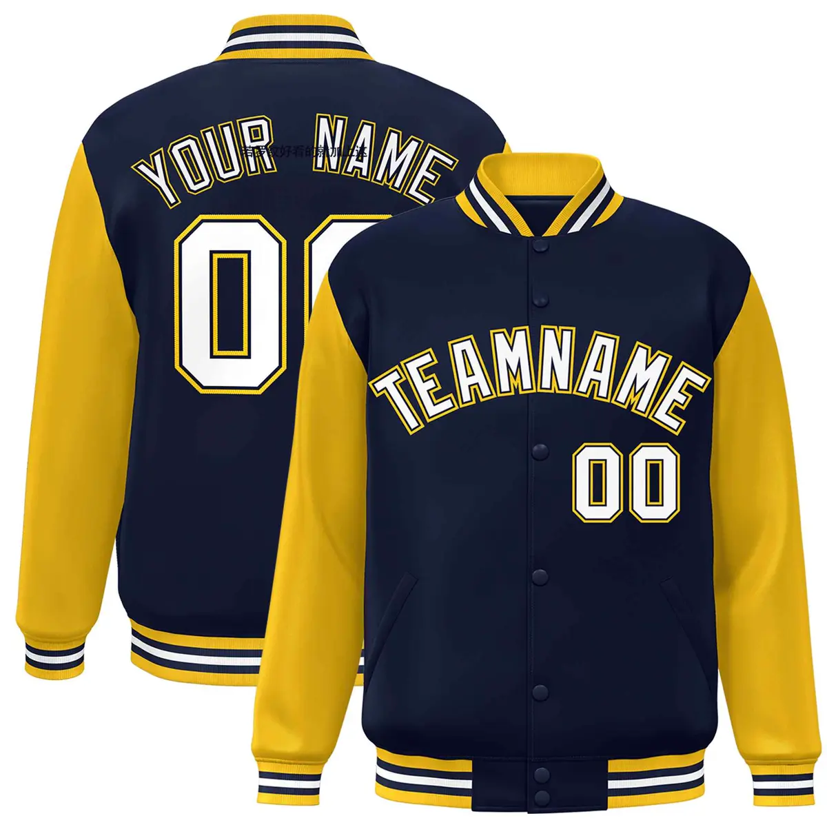 Navy White-Navy Raglan Varsity Full-Snap Letterman Jacket
