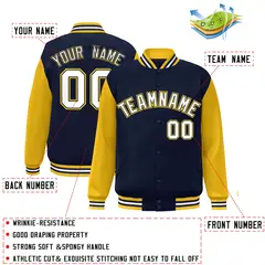 Navy White-Navy Raglan Varsity Full-Snap Letterman Jacket 2
