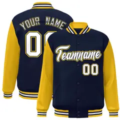 Navy White-Navy Raglan Varsity Full-Snap Letterman Jacket