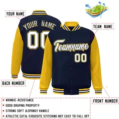 Navy White-Navy Raglan Varsity Full-Snap Letterman Jacket 2
