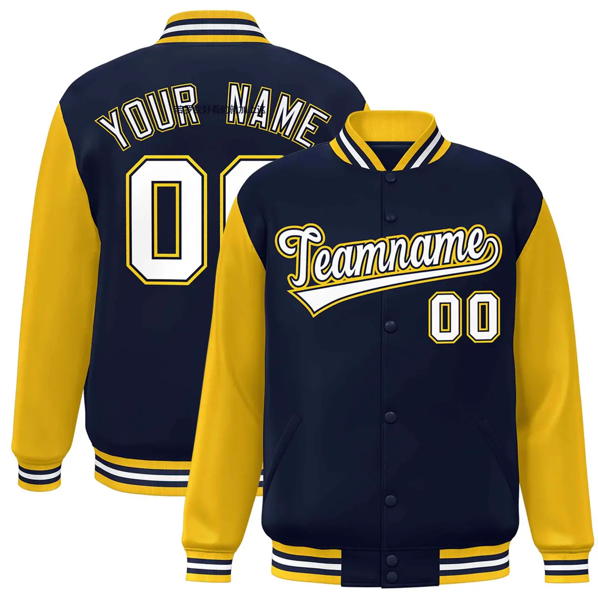 Navy White-Navy Raglan Varsity Full-Snap Letterman Jacket