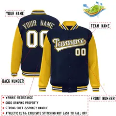 Navy White-Navy Raglan Varsity Full-Snap Letterman Jacket 2