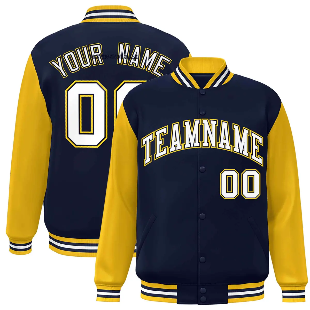 Navy White-Navy Raglan Varsity Full-Snap Letterman Jacket