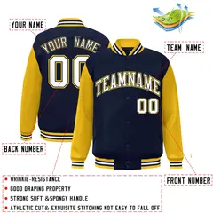 Navy White-Navy Raglan Varsity Full-Snap Letterman Jacket 2