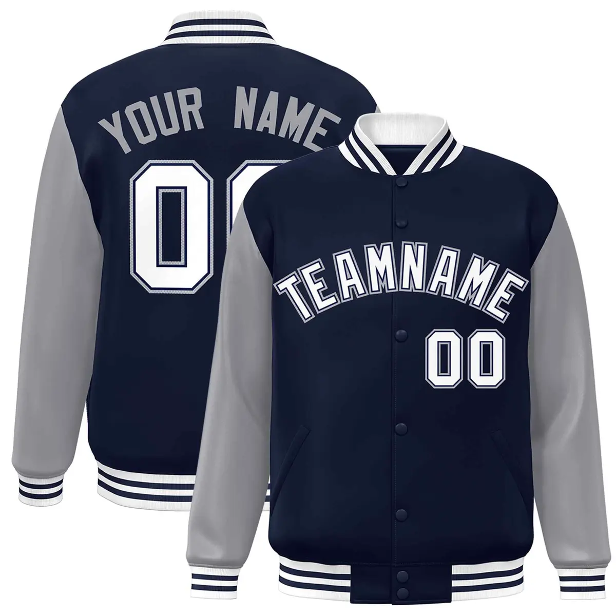 Navy White-Navy Raglan Varsity Full-Snap Letterman Jacket
