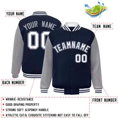 Navy White-Navy Raglan Varsity Full-Snap Letterman Jacket 2