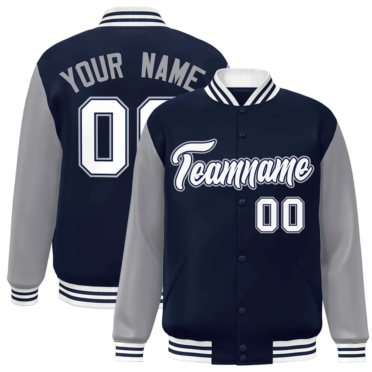 Navy White-Navy Raglan Varsity Full-Snap Letterman Jacket