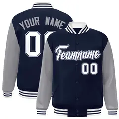 Navy White-Navy Raglan Varsity Full-Snap Letterman Jacket 1