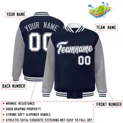 Navy White-Navy Raglan Varsity Full-Snap Letterman Jacket 2