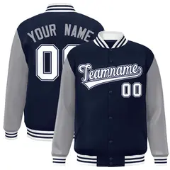 Navy White-Navy Raglan Varsity Full-Snap Letterman Jacket