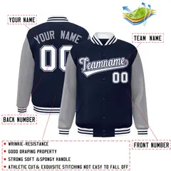 Navy White-Navy Raglan Varsity Full-Snap Letterman Jacket 2
