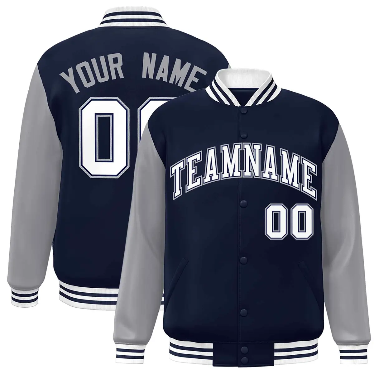 Navy White-Navy Raglan Varsity Full-Snap Letterman Jacket