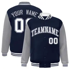 Navy White-Navy Raglan Varsity Full-Snap Letterman Jacket