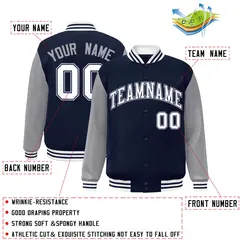 Navy White-Navy Raglan Varsity Full-Snap Letterman Jacket 2