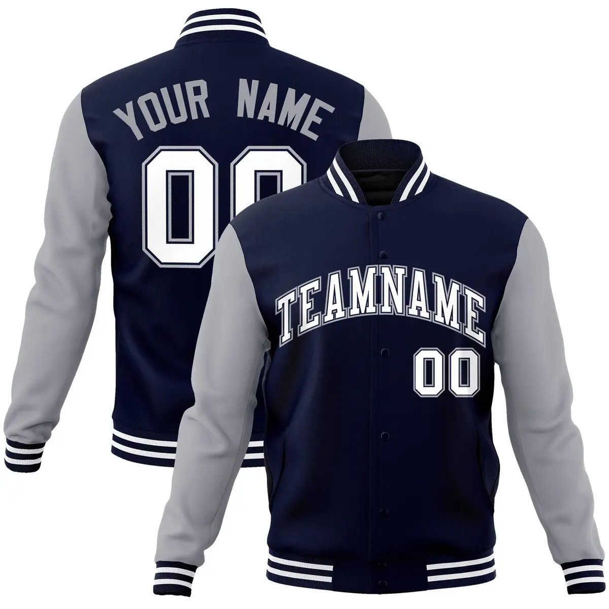 Navy White-Navy Raglan Varsity Full-Snap Letterman Jacket