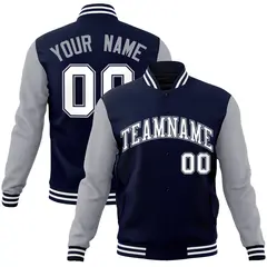 Navy White-Navy Raglan Varsity Full-Snap Letterman Jacket
