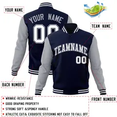 Navy White-Navy Raglan Varsity Full-Snap Letterman Jacket 4