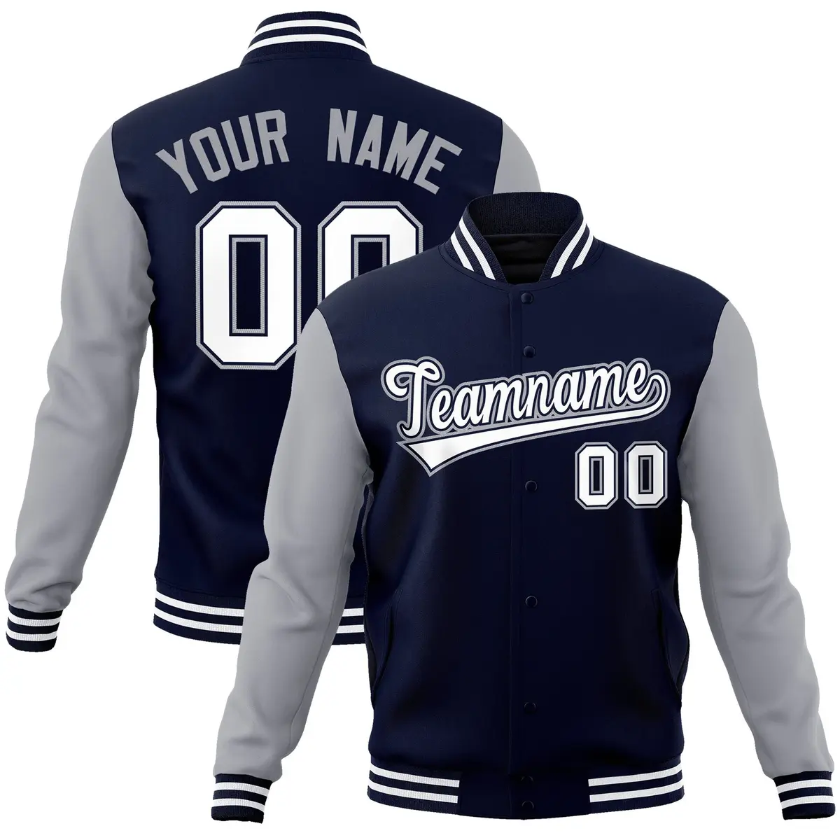 Navy White-Navy Raglan Varsity Full-Snap Letterman Jacket