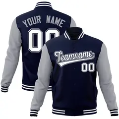 Navy White-Navy Raglan Varsity Full-Snap Letterman Jacket 1
