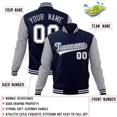 Navy White-Navy Raglan Varsity Full-Snap Letterman Jacket 4