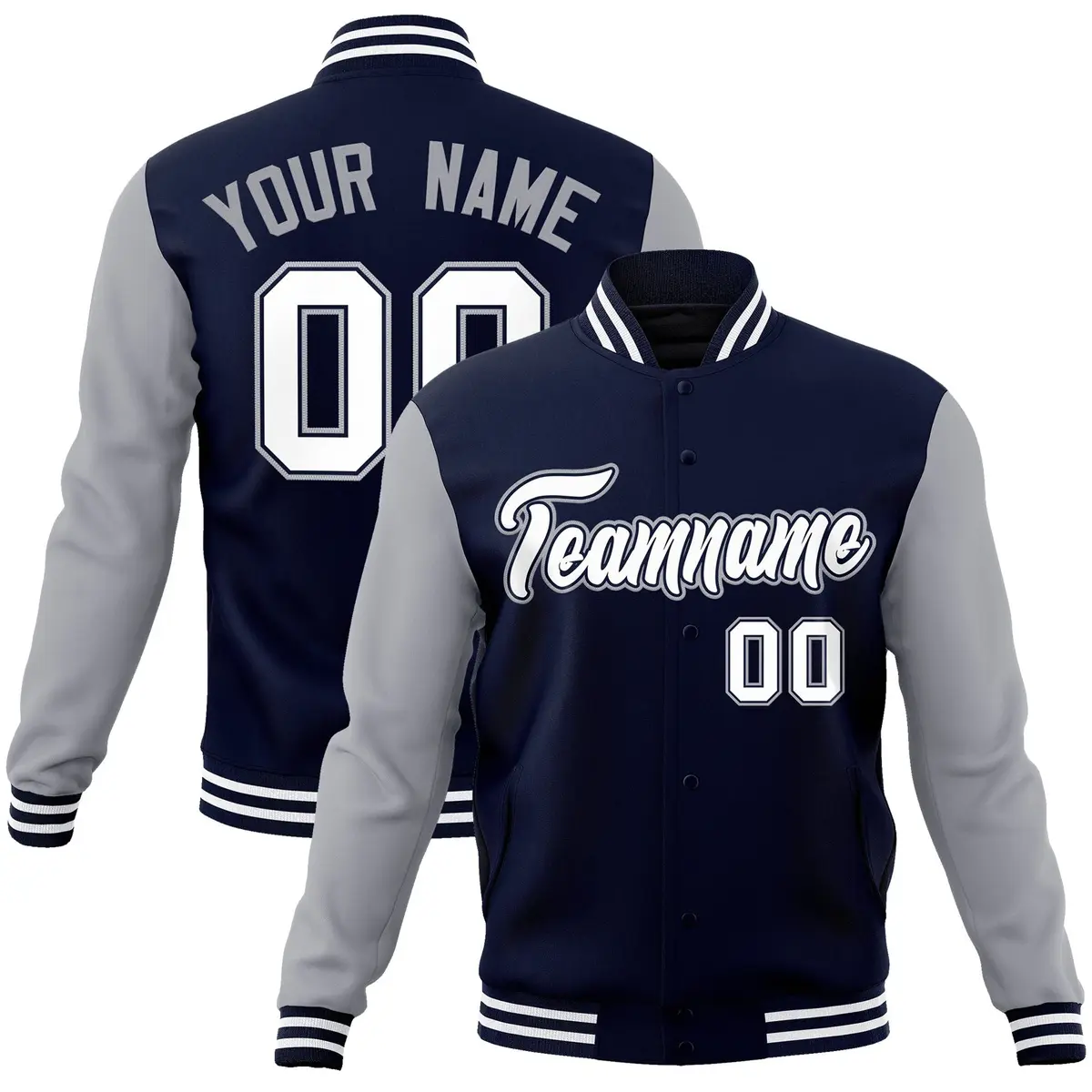 Navy White-Navy Raglan Varsity Full-Snap Letterman Jacket