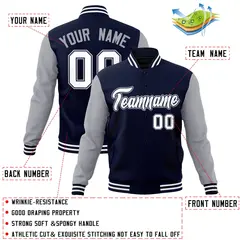 Navy White-Navy Raglan Varsity Full-Snap Letterman Jacket 4