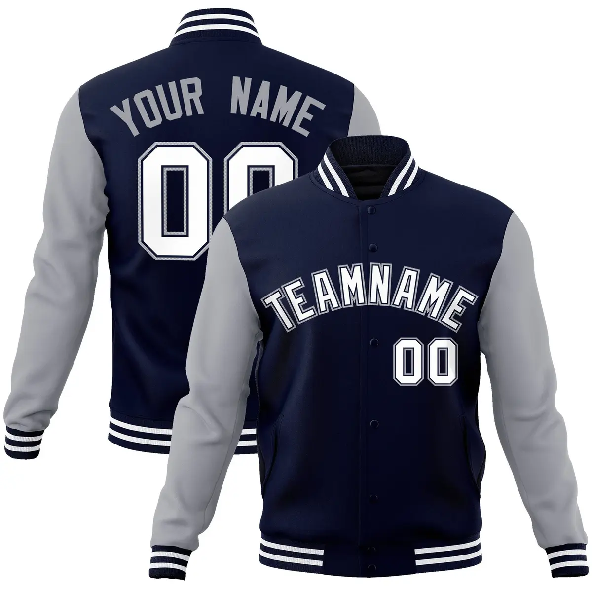 Navy White-Navy Raglan Varsity Full-Snap Letterman Jacket