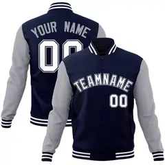 Navy White-Navy Raglan Varsity Full-Snap Letterman Jacket 1