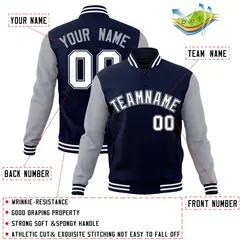 Navy White-Navy Raglan Varsity Full-Snap Letterman Jacket 4