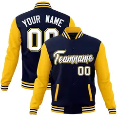 Navy White-Navy Raglan Varsity Full-Snap Letterman Jacket