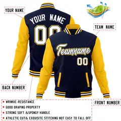 Navy White-Navy Raglan Varsity Full-Snap Letterman Jacket 4