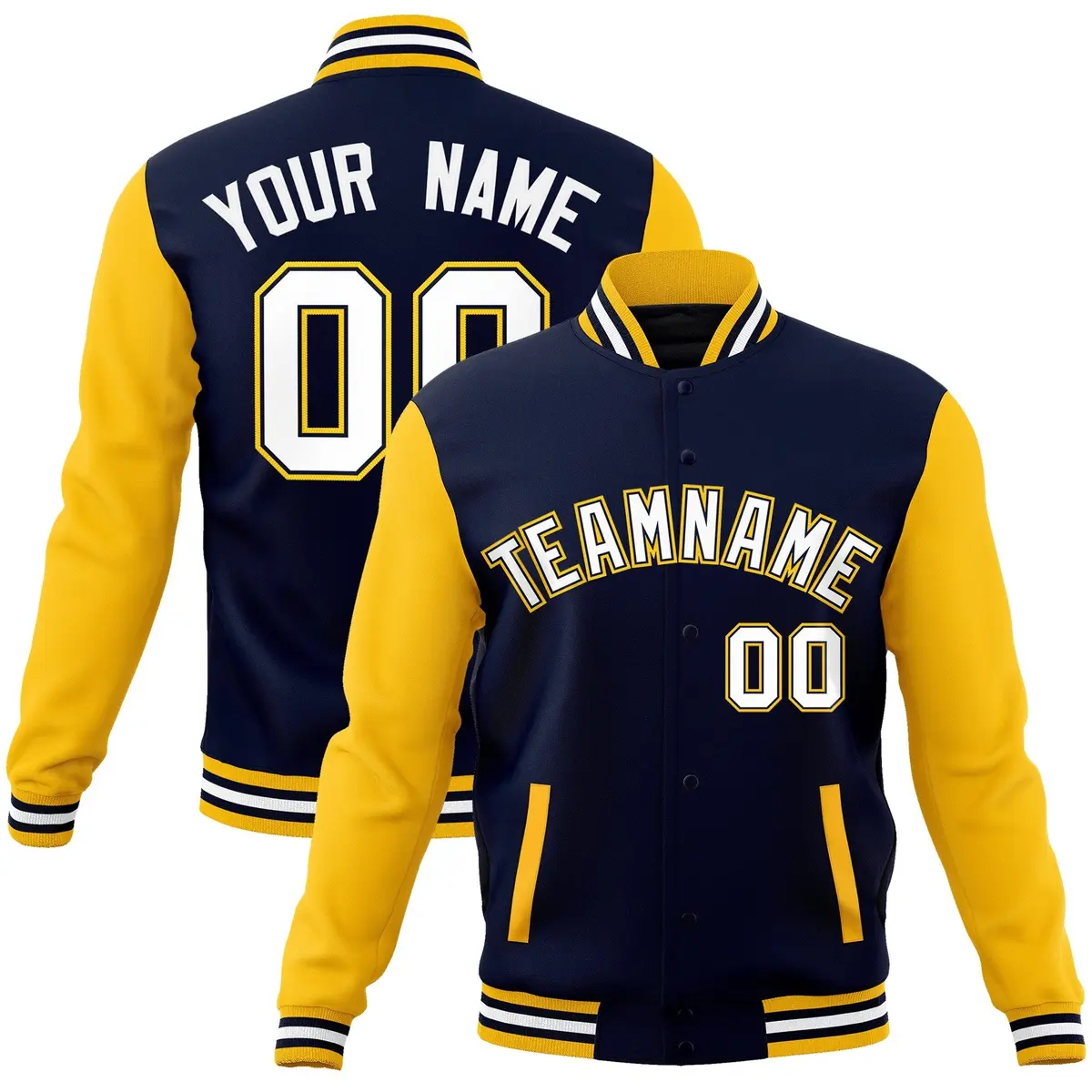 Navy White-Navy Raglan Varsity Full-Snap Letterman Jacket