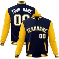 Navy White-Navy Raglan Varsity Full-Snap Letterman Jacket