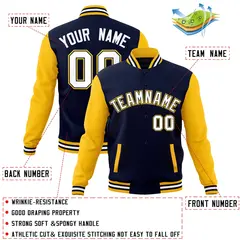 Navy White-Navy Raglan Varsity Full-Snap Letterman Jacket 4