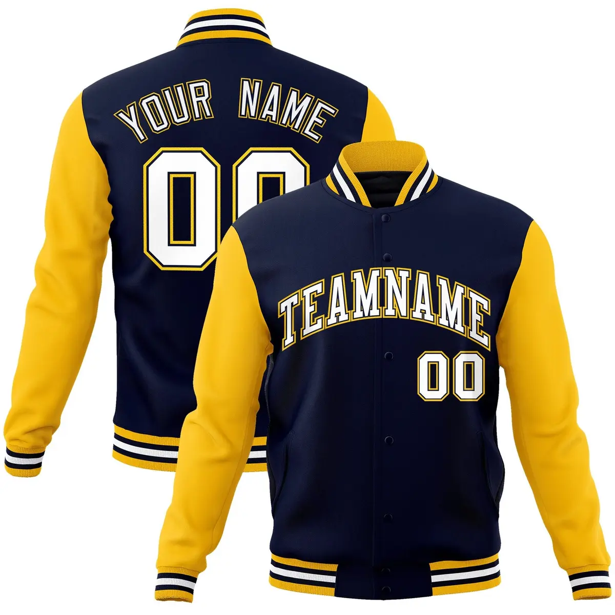 Navy White-Navy Raglan Varsity Full-Snap Letterman Jacket