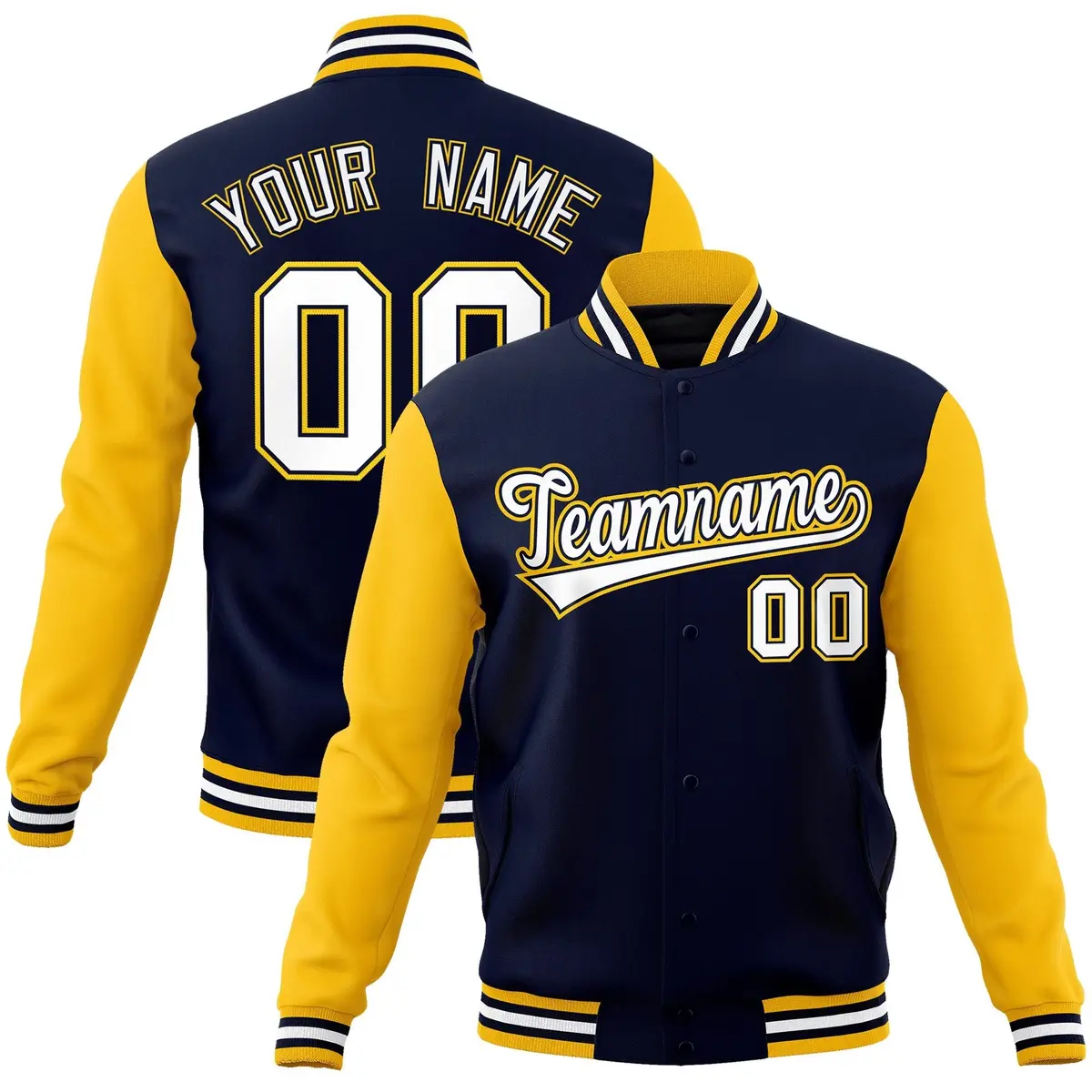 Navy White-Navy Raglan Varsity Full-Snap Letterman Jacket