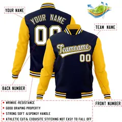 Navy White-Navy Raglan Varsity Full-Snap Letterman Jacket 4