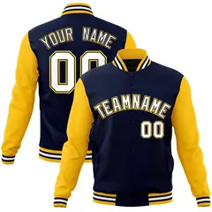 Navy White-Navy Raglan Varsity Full-Snap Letterman Jacket