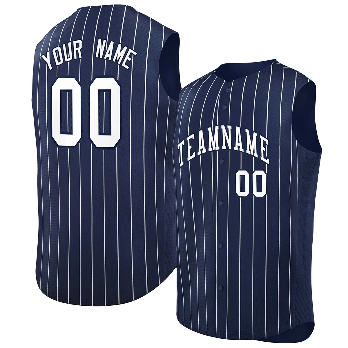 Navy White-Navy Striped Sleeveless Fashion Baseball Jersey